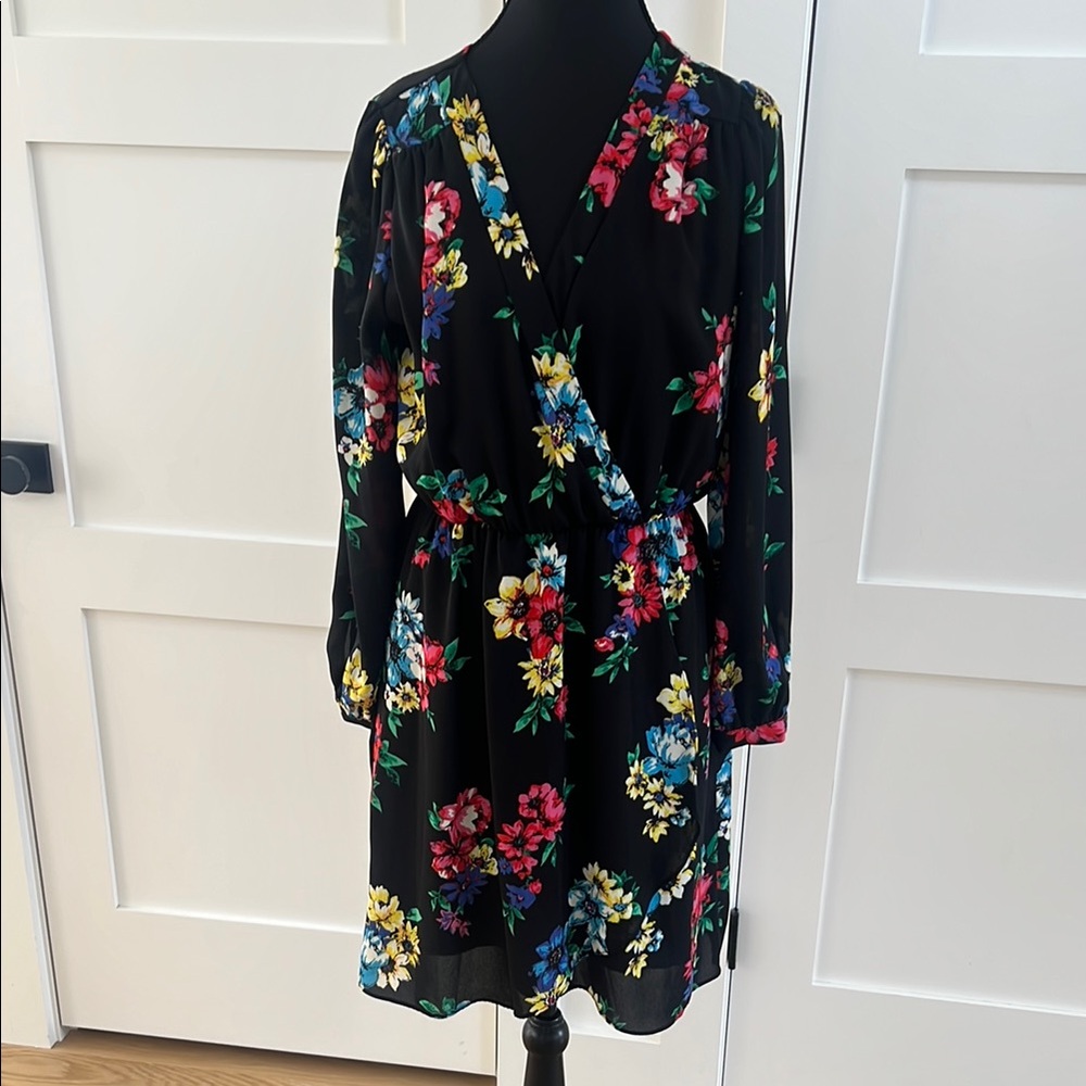 Red and Pink Long Sleeve Wrap Sundress